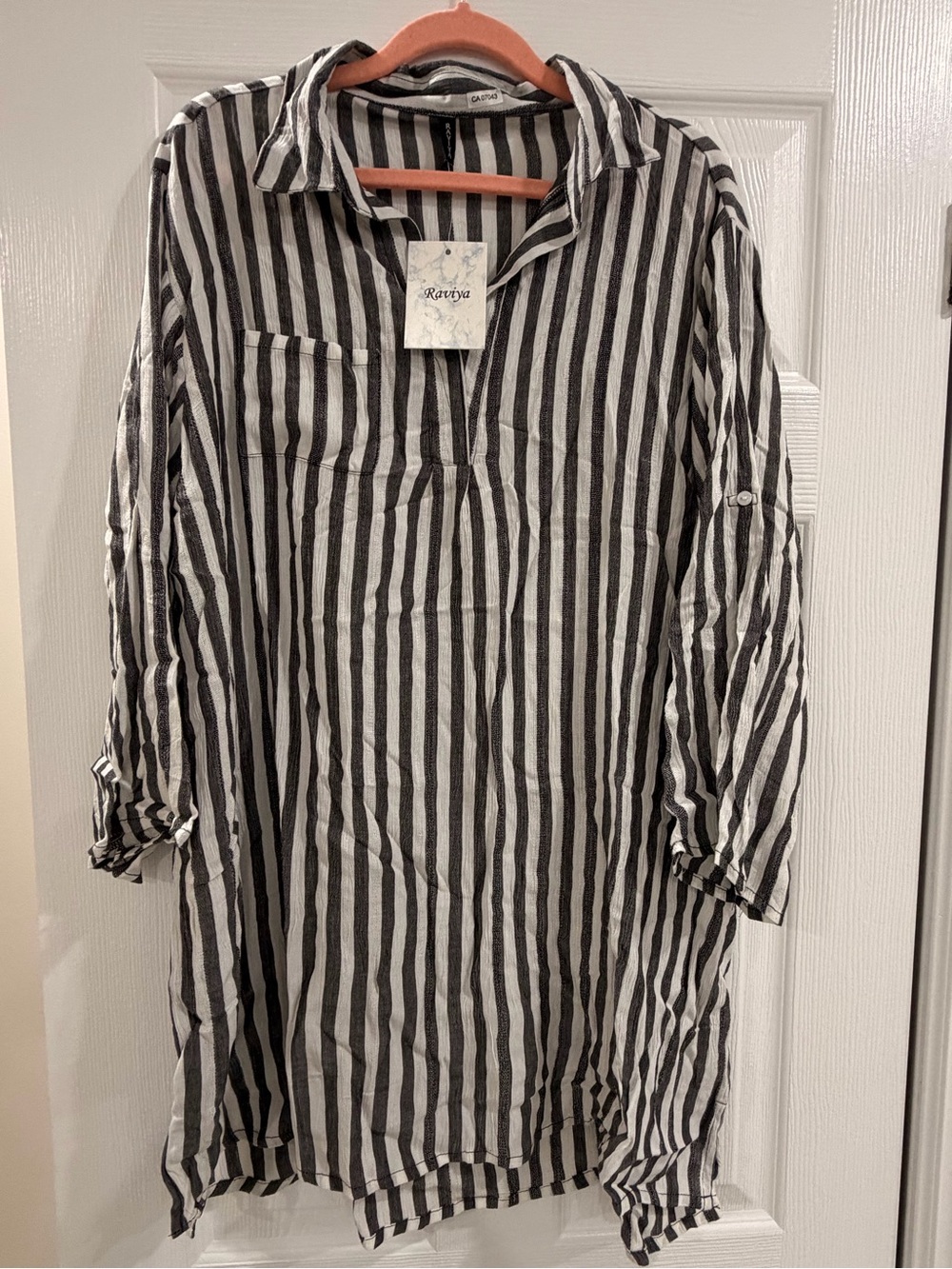 Raviya Black and White Vertical Stripe Button-Down Shirt